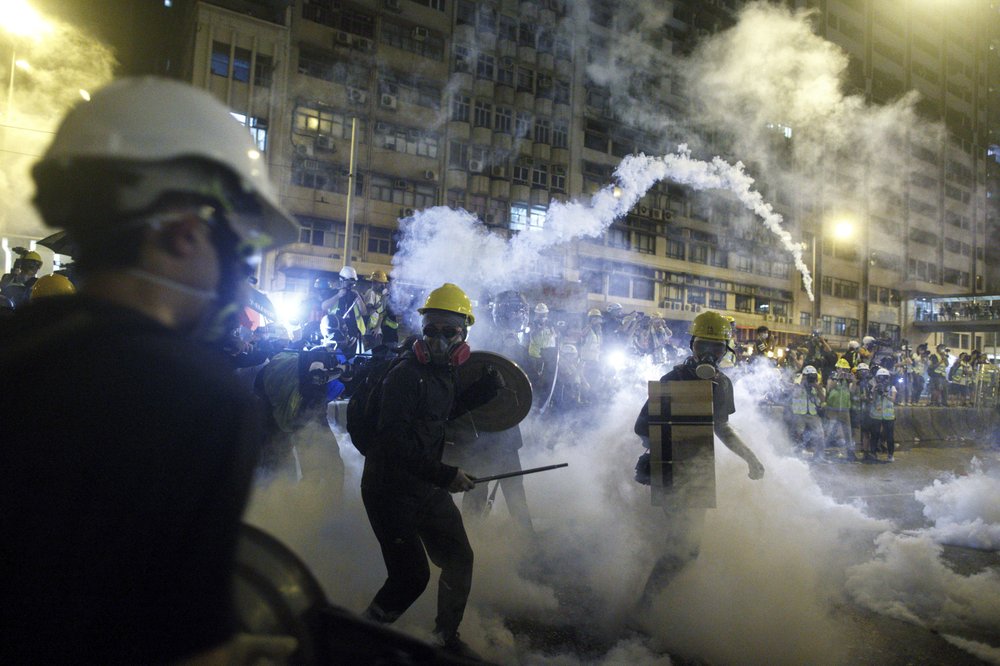 Riot Police Fires Tear Gas At Protesters In Hong Kong.