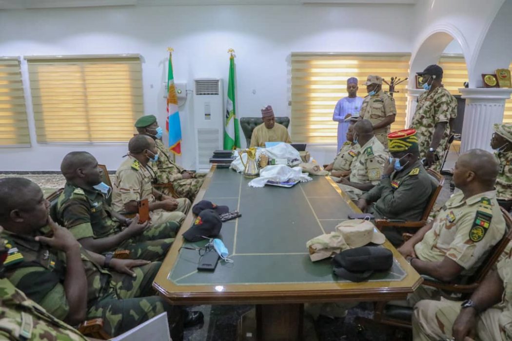 Governor Babagana Zulum receives a delegation of the Cameroonian military on the need for a joint effort to defeat Boko Haram insurgents