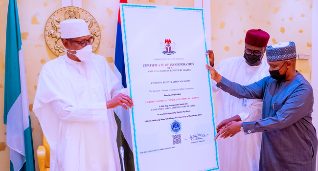 Buhari Receives NNPC Certificate Of Incorporation