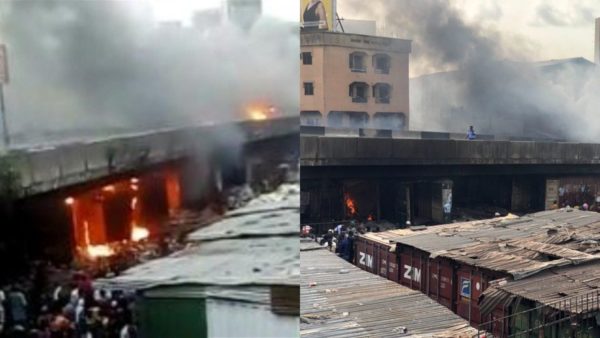 Traffic As Fire Razes Shops Under Apongbon Bridge In Lagos