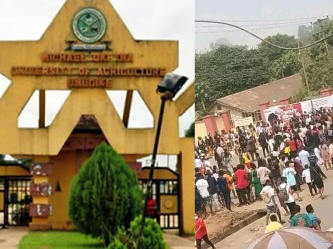 Students Of Michael Okpara University Protest Increase In School Fees