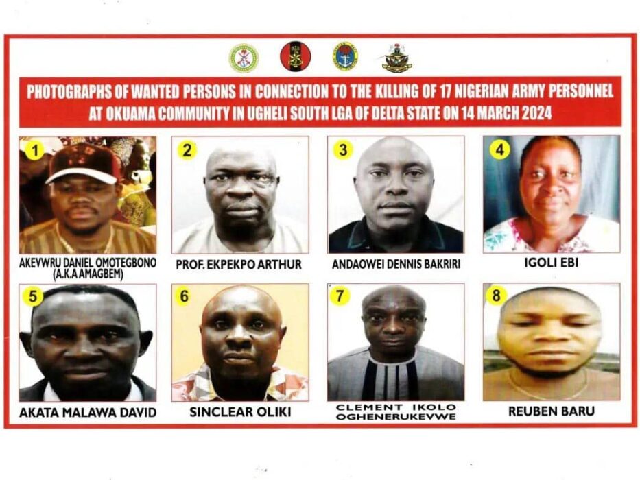 Okuama 17 Soldiers Killings: Nigerian Army Declares Eight Persons Wanted